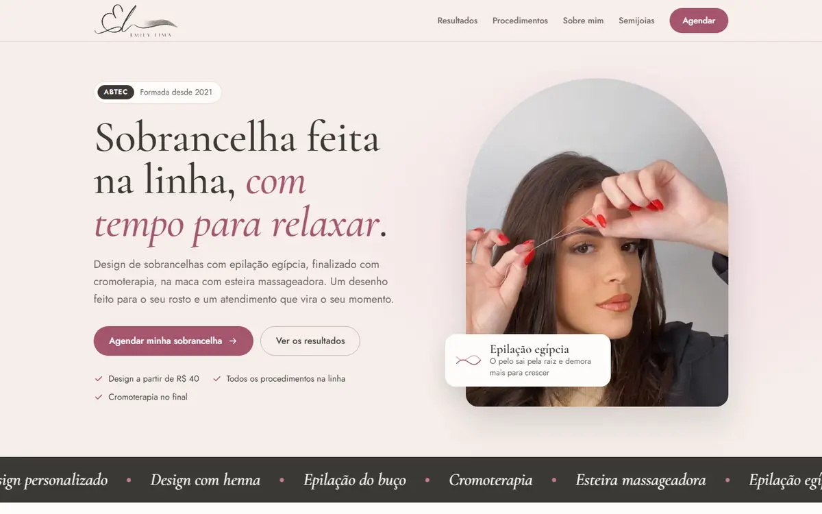 Topo do site de Studio Emily Lima