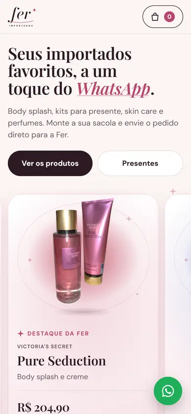 O site de Fer Importados no celular