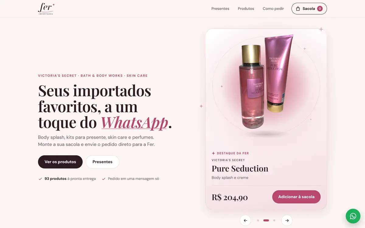 O site de Fer Importados no computador