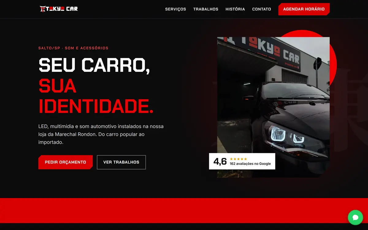 O site de Tokyo Car Som no computador