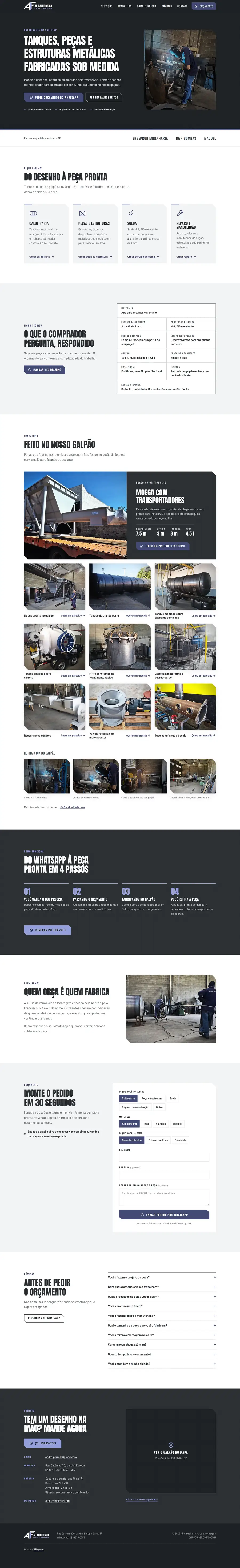 O site de AF Caldeiraria no computador