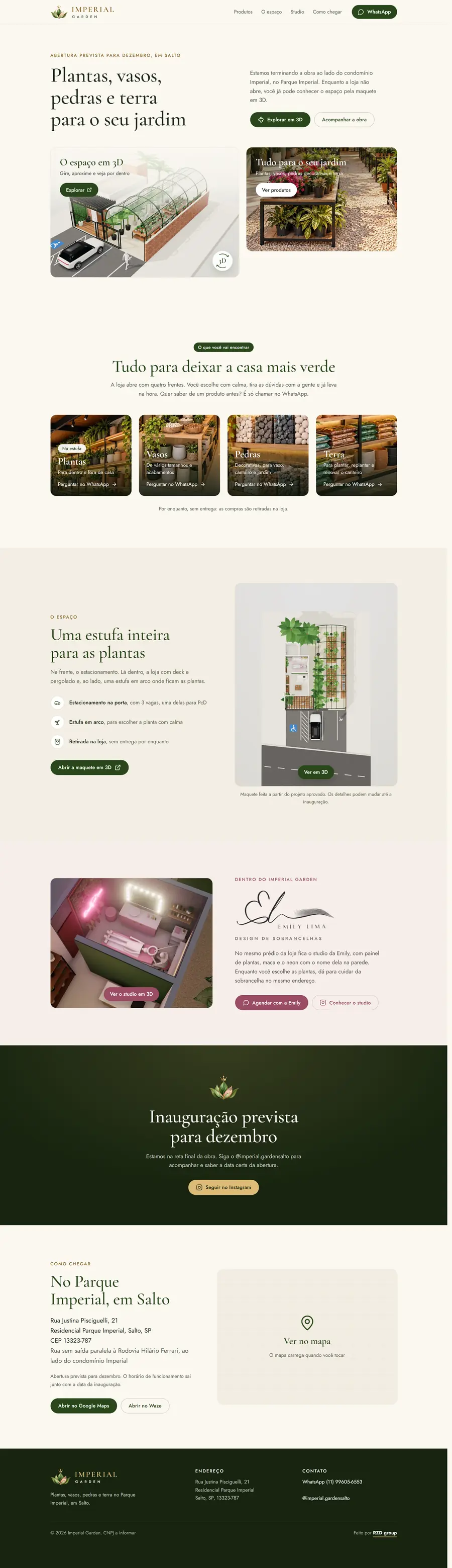 O site de Imperial Garden no computador