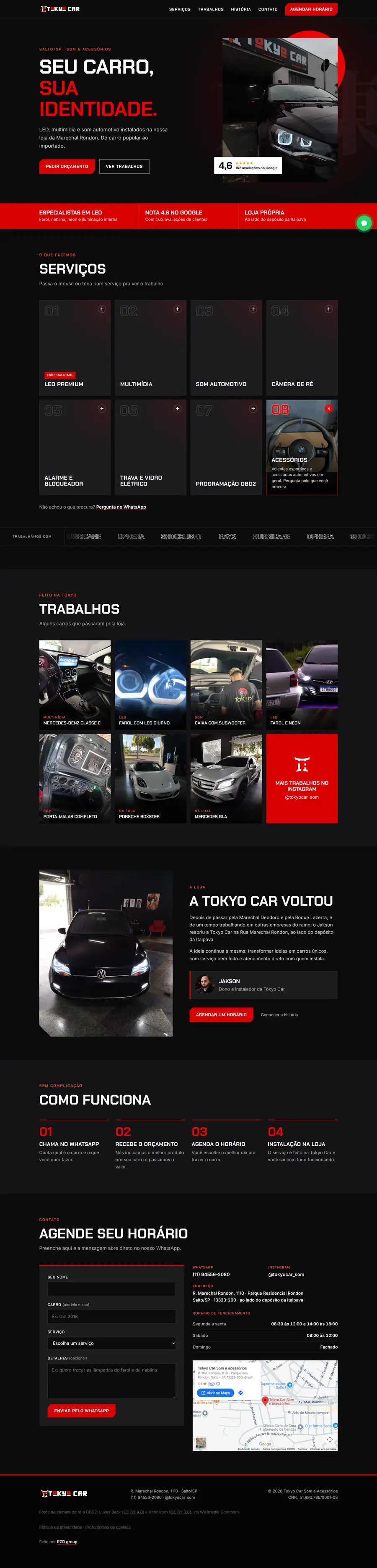 O site de Tokyo Car Som no computador
